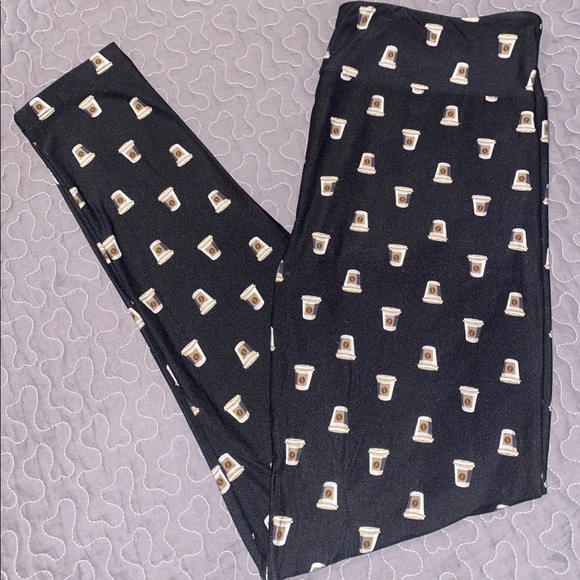 LuLaRoe Pants - Lularoe TC black background coffee cup leggings